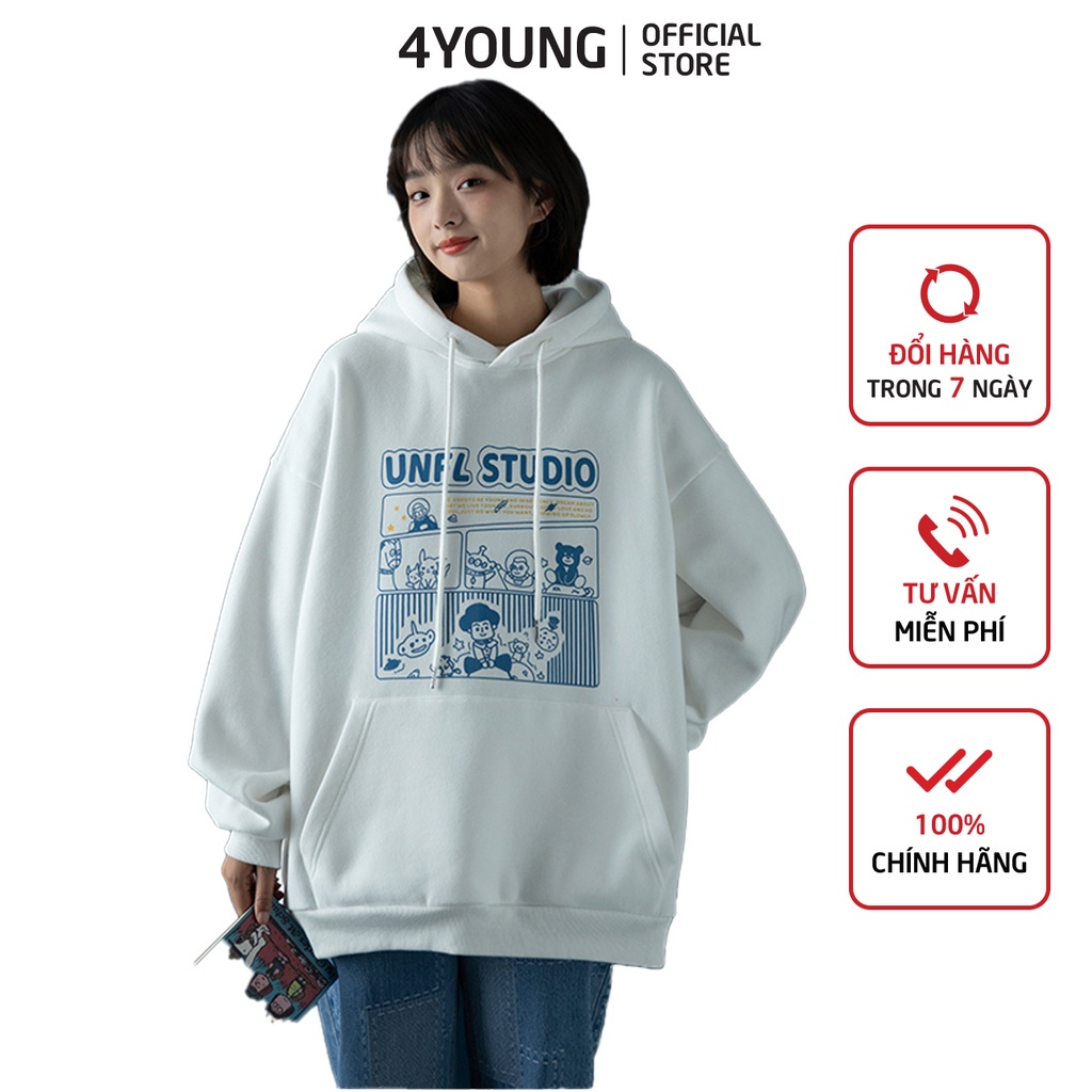 Áo Hoodie Nữ From Rộng Nỉ Bông Có Mũ Hai lớp In Chữ trước ngực 4YOUNG HDTP01 - Hàng mới về