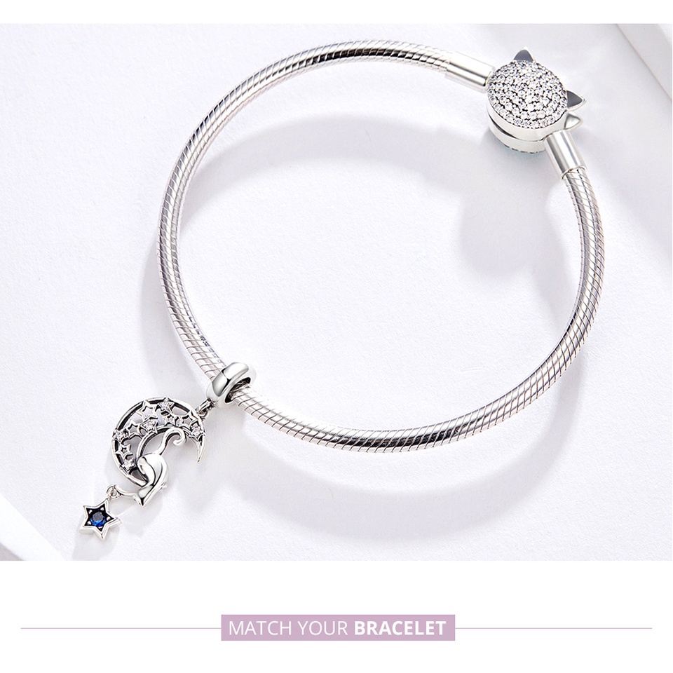 Charm hạt Bamoer AIC043 hình trăng lưỡi liềm lỗ hở 4.5mm DIY vòng tay vòng cổ