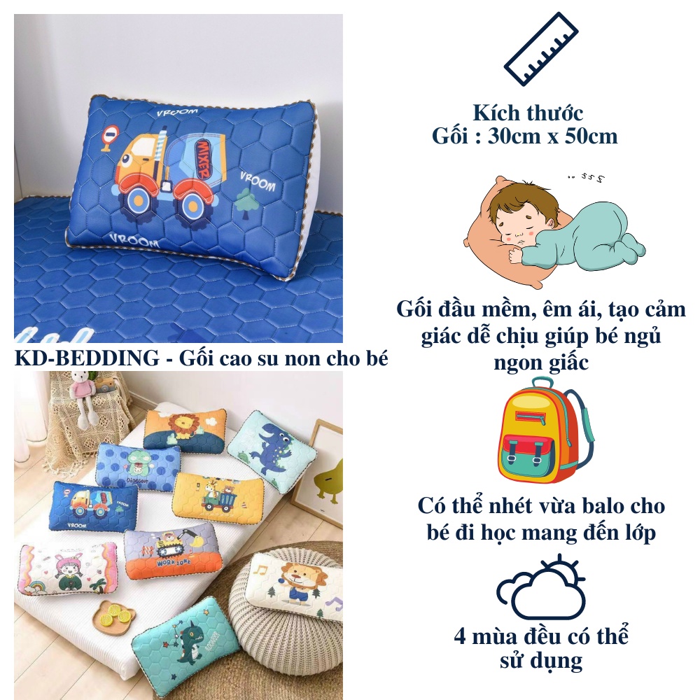 Áo gối cao su non 5d cho bé đi học, gối nằm trẻ em dễ thương cao cấp KD BEDDING kích thước 30cm x 50cm