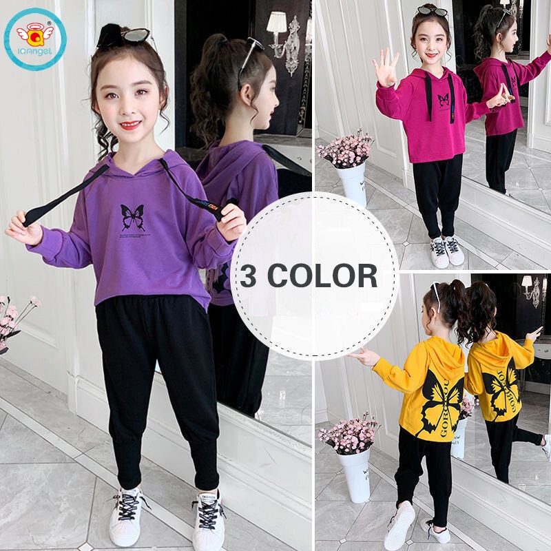 Set áo hoodie và quần dài Iq Angel in hình dễ thương cho bé gái