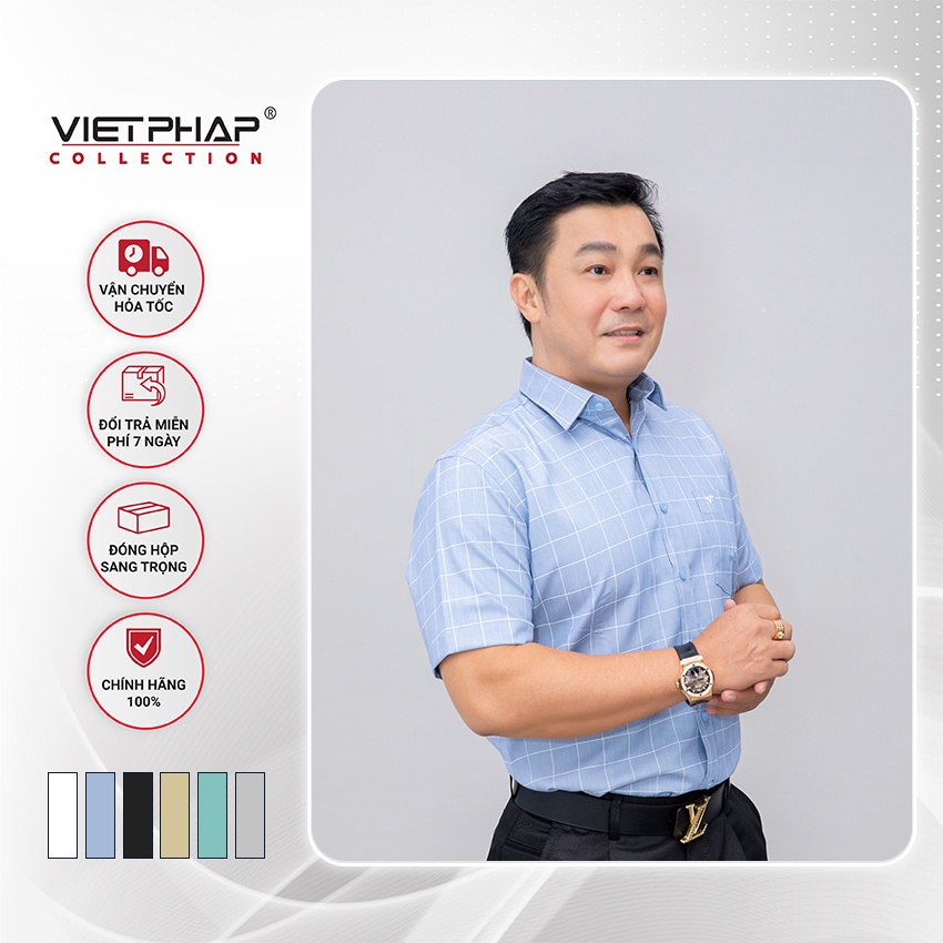 Áo Sơ Mi Nam Tay Ngắn Vạt Ngang Cao Cấp Bamboo Việt Pháp 9305 . Thấm Hút Mồ Hôi, Chống Tia Uv