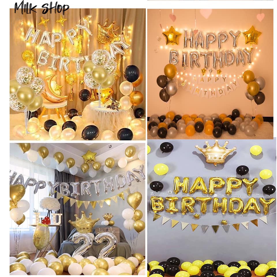 Bộ Bóng Trang Trí Sinh Nhật Milkshop Chọn Mẫu Tông Bạc Vàng (GIÁ HỦY DIỆT)