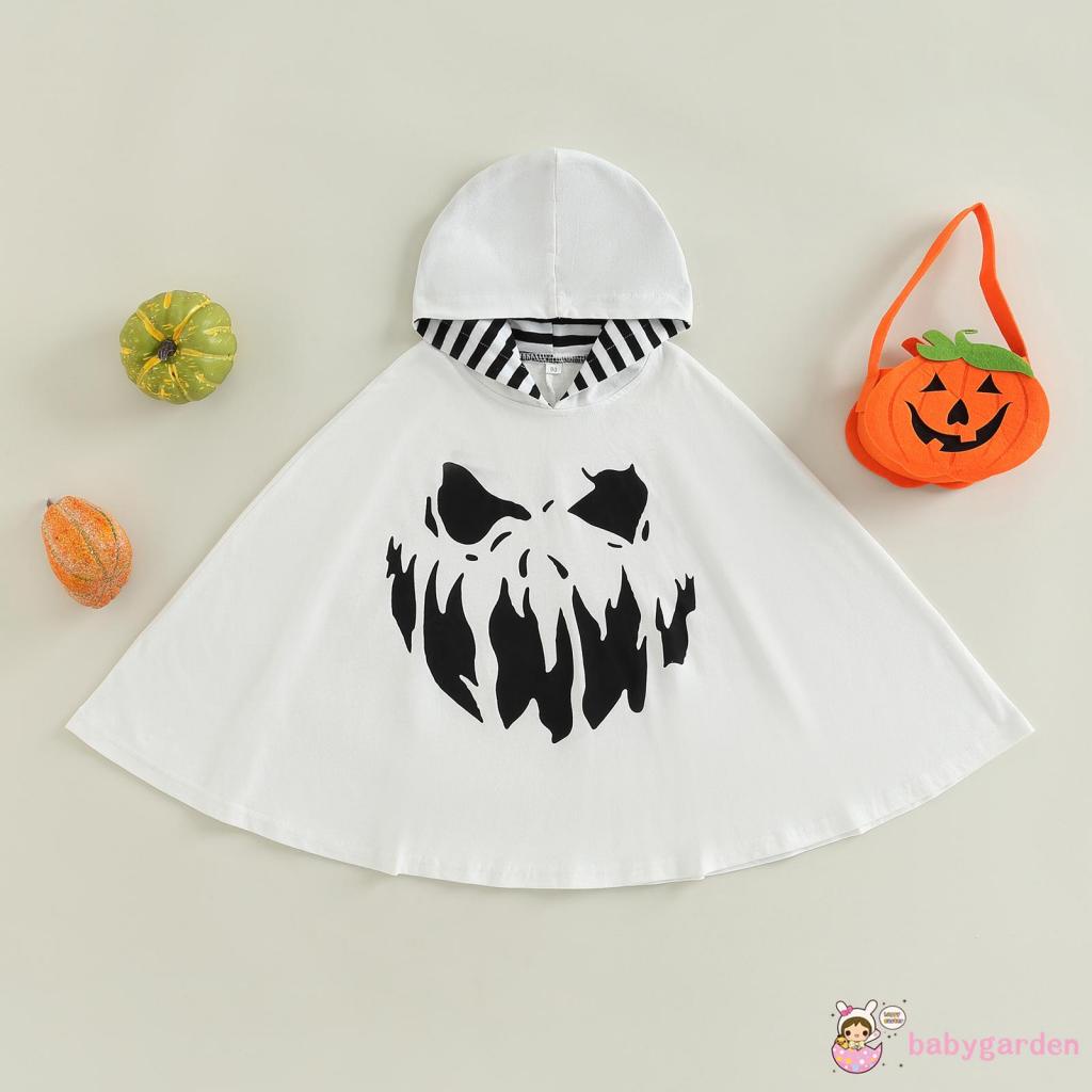 Áo Choàng Có Mũ Trùm Dáng Rộng In Họa Tiết Halloween Màu Trắng / Đen Cho Bé 2-6 Tuổi