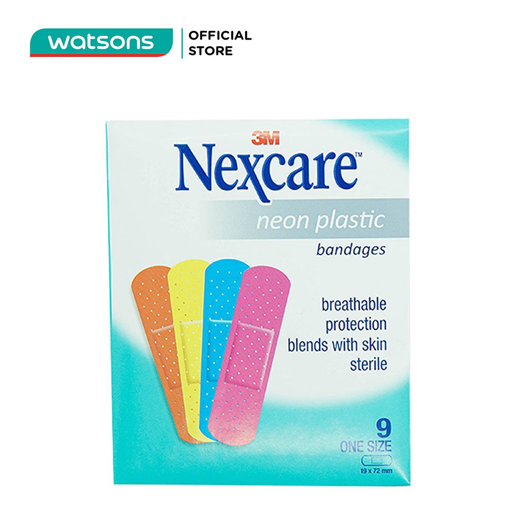 Băng Keo Cá Nhân Nexcare Neon Plastic Bandages Màu Ngẫu Nhiên 9 Miếng