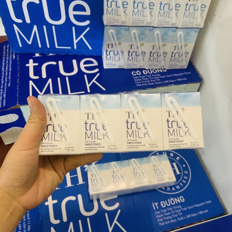 Vỉ 4 Hộp Sữa TH True Milk Hộp 110ml-180ml Có Đường/Ít đường