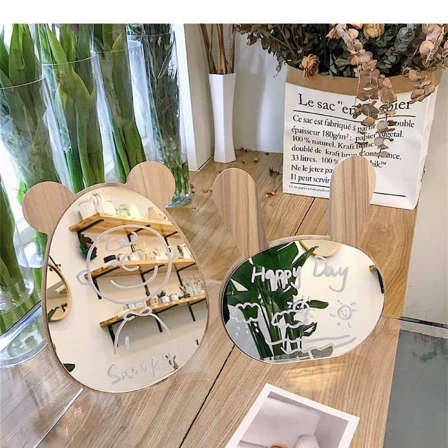 Gương mini thỏ và gấu để bàn ( tặng kèm 1 bút trắng )