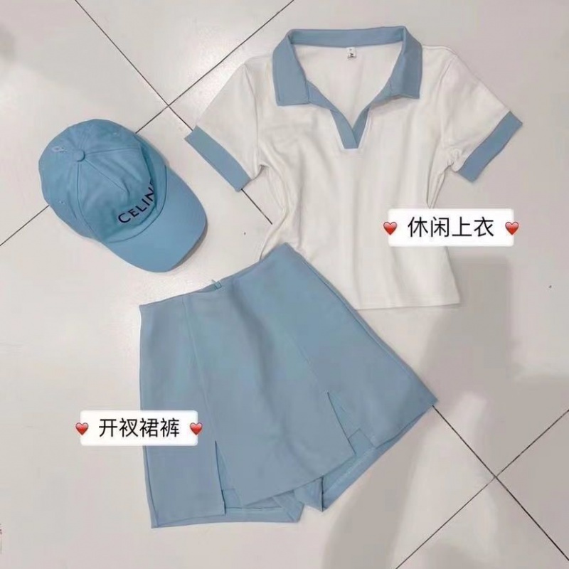 Quần váy Set Áo Sơ Mi polo Ngắn Tay Màu Sắc + Chân Váy Ôm Dáng Thời Trang Dành Cho Nữ
