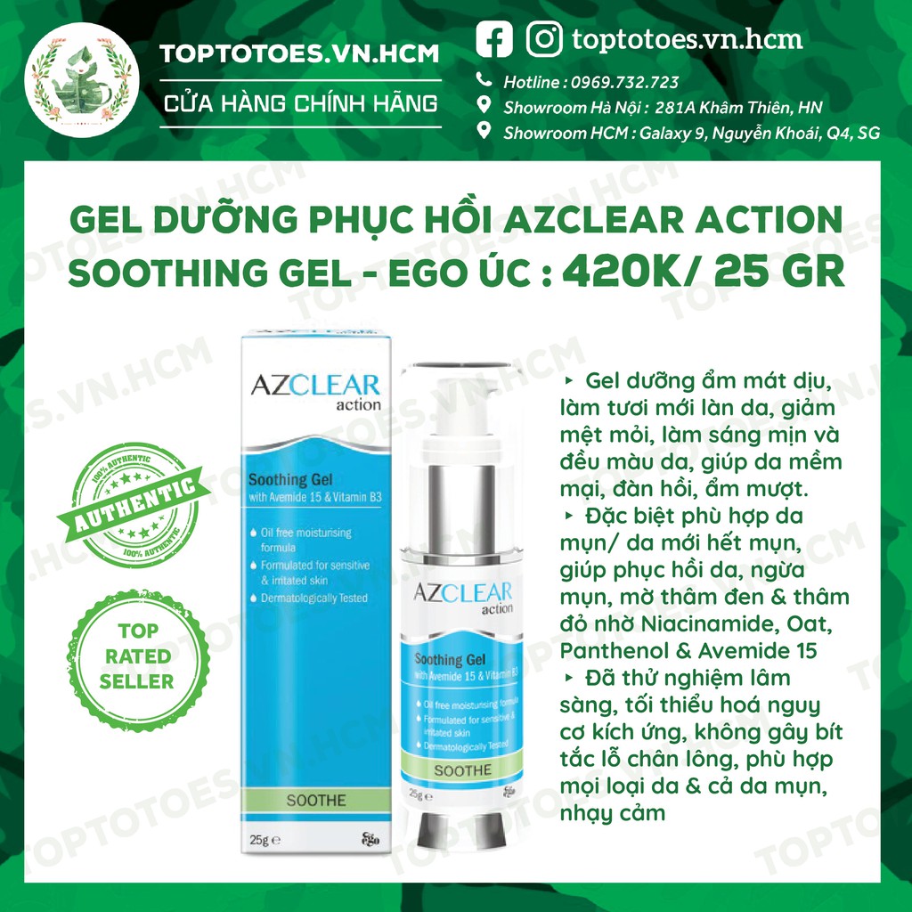 Gel dưỡng phục hồi Úc Azclear Action Soothing Gel dưỡng ẩm, làm dịu mát, phục hồi da cho da sáng mềm, đều màu