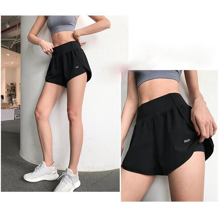 Quần đùi 2 lớp tập gym, cạp lưng cao, tập yoga aerobic zumba chạy bộ, nhanh khô thấm hút mồ hôi