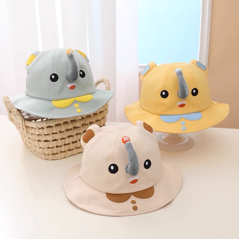 Mũ cho bé trai bé gái vành tròn thêu vòi voi tai nơ đáng yêu , phù hợp 4 tháng - 4 tuổi