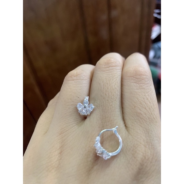 Khuyên tai tròn nạm đá cz hình hoa váy bạc ta trẻ em người lớn