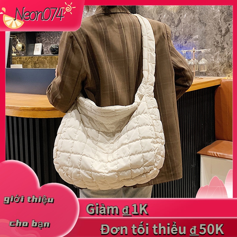 Neon074 Túi đeo vai có dung tích lớn Phong cách  đơn giản nhẹ nhàng thiết kế xếp ly Messenger để sử dụng hàng ngày Đi du lịch mua sắm