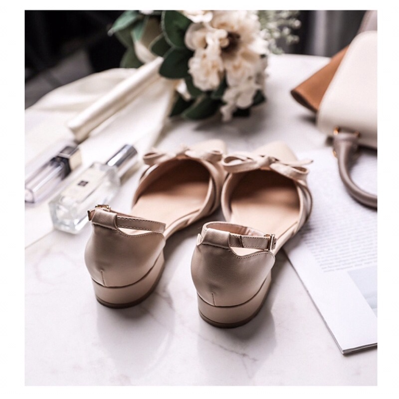 Giày búp bê nữ gót thấp kiểu dáng buộc nơ hai màu, SB32 - November House