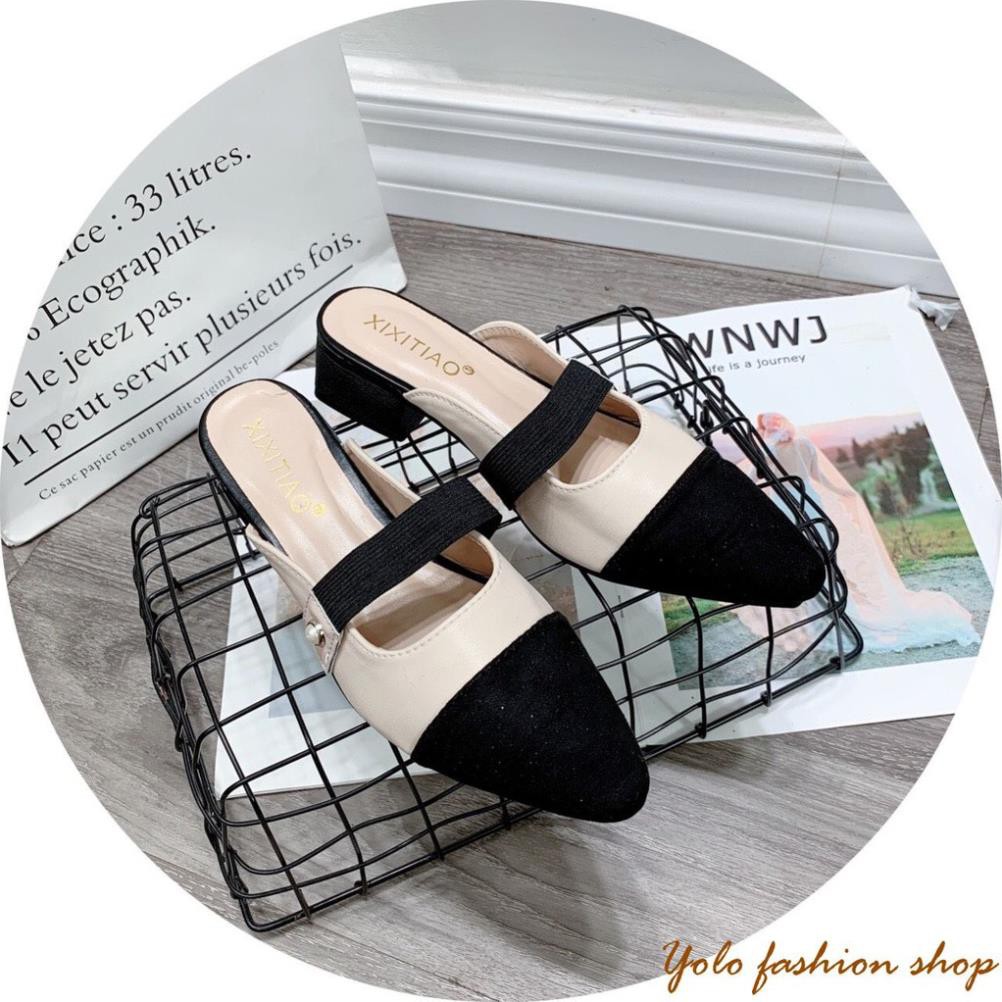 Hình thật-SU8-Giày sục búp bê nữ phối màu đính ngọc siêu xinh