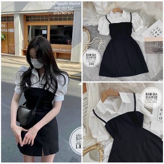 55-90kg bigsize đầm sơ mi phối giả set yếm s202..78