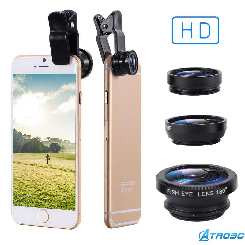 TAO3C Fisheye lens 3 in 1 lenses mobile phone clip lens wide angle lens camera macro for iPhone Xiaomi Huawei Lenovo TAO3C