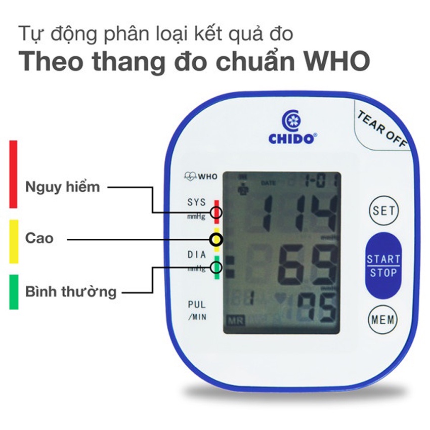 Máy đo huyết áp bắp tay tự động CHIDO Nhật Bản BSX561 - bảo hành 24 tháng 1 đổi 1