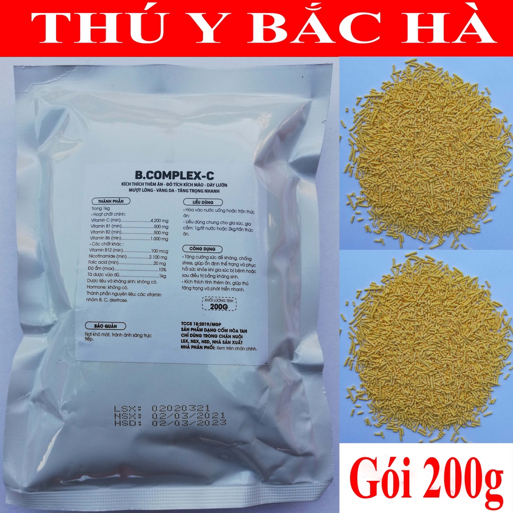 1 gói  B.complex-C Dạng cốm 200g kích thích thèm ăn-Đỏ tích kích mào. tăng trọng nhanh phát triển nhanh (tốt cho gà đá)