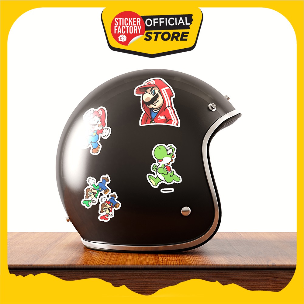 Hộp set 30 sticker decal hình dán nón bảo hiểm , laptop, xe máy, ô tô STICKER FACTORY - Mario