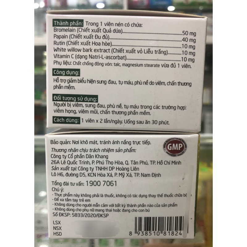 DECAZYM - 100 viên - Hỗ trợ giảm biểu hiện sưng đau, tụ máu, phù nề do viêm, chấn thương phần mềm