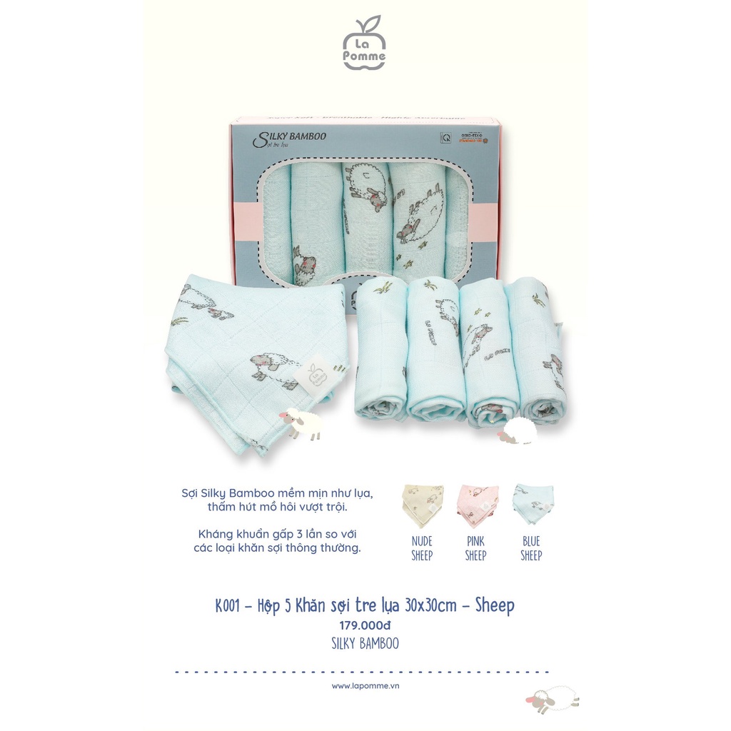 Set 5 khăn sữa sợi tre lụa la pomme 30x30 cm