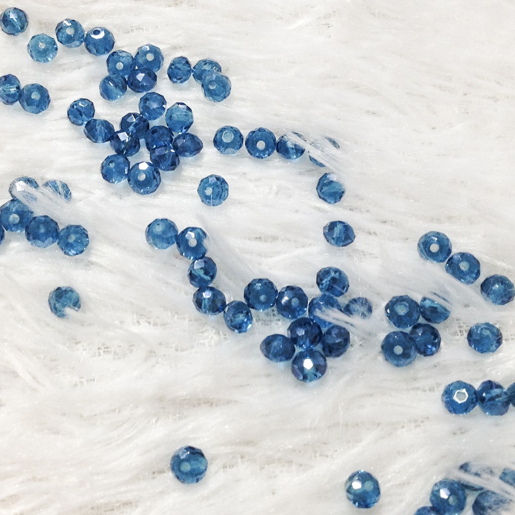 Hạt đá pha lê tròn bẹt size 4mm hạt xỏ vòng trang trí trang sức gói 10 viên