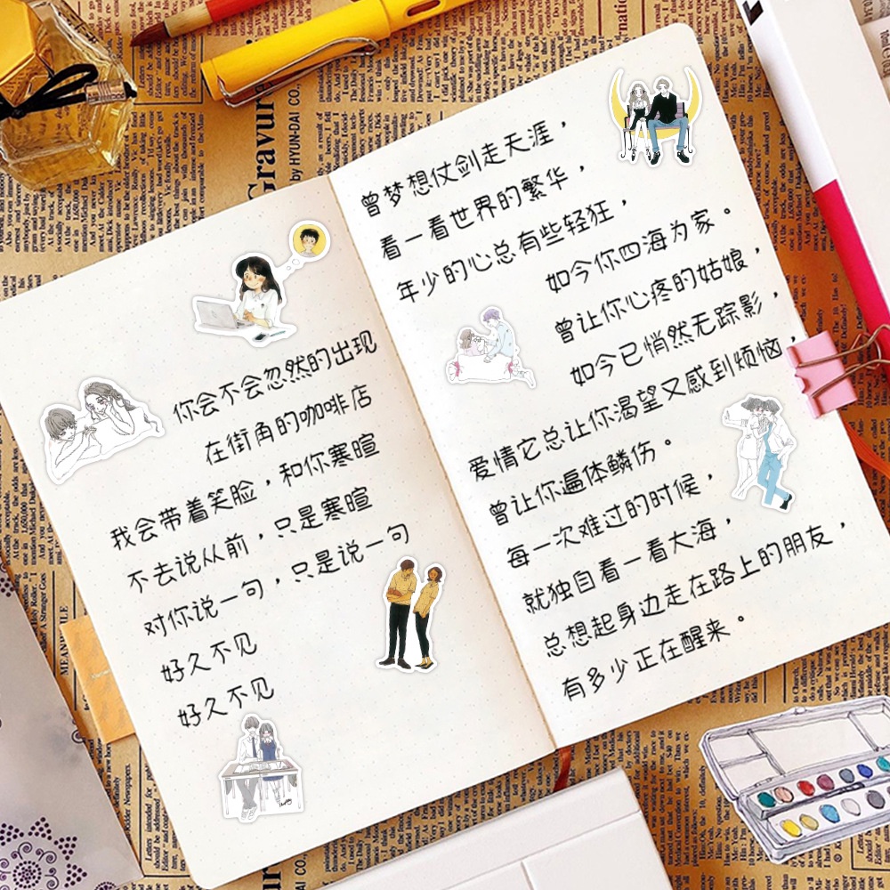 Nhãn Dán Trang Trí Hình Cặp Đôi Hoạt Hình Đáng Yêu