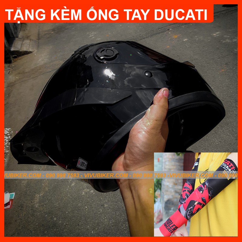 Combo nón bảo hiểm AGU đen bóng kèm đuôi gió Pista tặng kèm ống tay chống nắng DUCATI - Mũ bảo hiểm AGV đen bóng