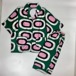Bộ pyjama cánh dơi quần lỡ lụa Hàn họa tiết