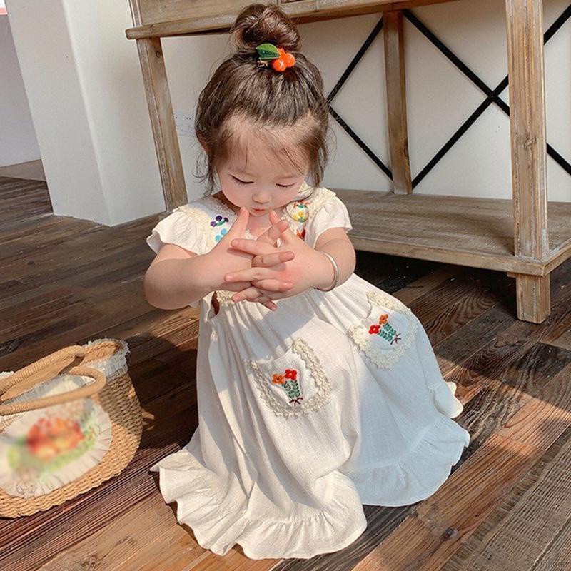 Đầm Tay Cánh Tiên Thêu Họa Tiết Cổ Điển Thời Trang Mùa Hè Cho Bé Gái