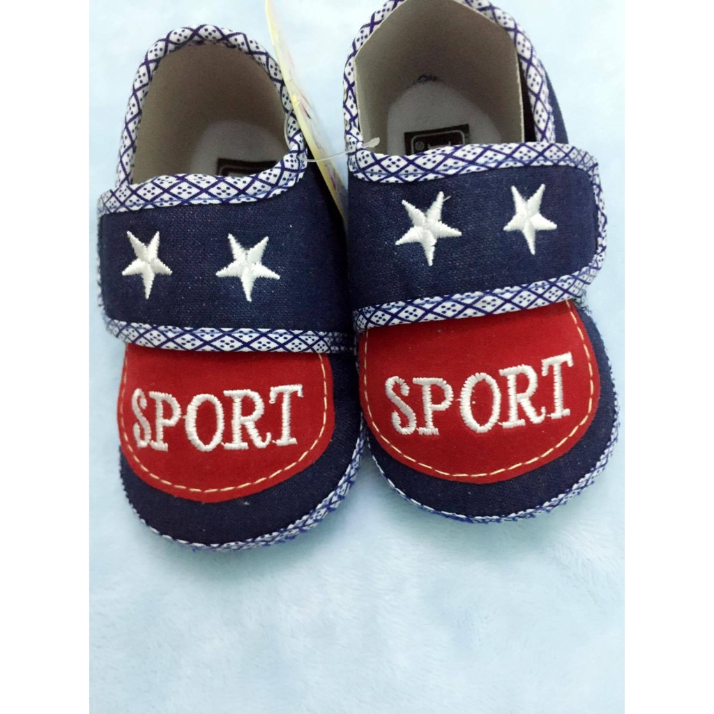 Set 3 đôi giày tập đi đế bệt vải jean - Baby Sport (Đỏ, Xanh, Xám)