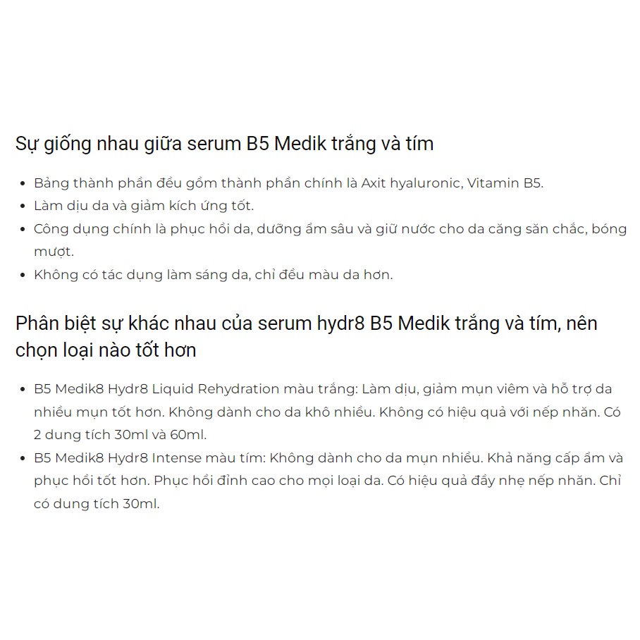 Serum dưỡng ẩm và phục hồi da Medik8 Hydr8 B5 30ml và 60ml