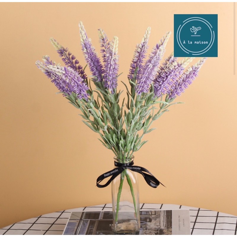 Cụm hoa Lavender nhân tạo 43cm trang trí không gian sang trọng, hoa thiết kế, hoa cô dâu