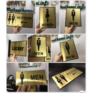 Biển vệ sinh bằng inox vàng gương đế mica đẹp, sang chảnh cho khách giá tốt nhất tại Hà Nội