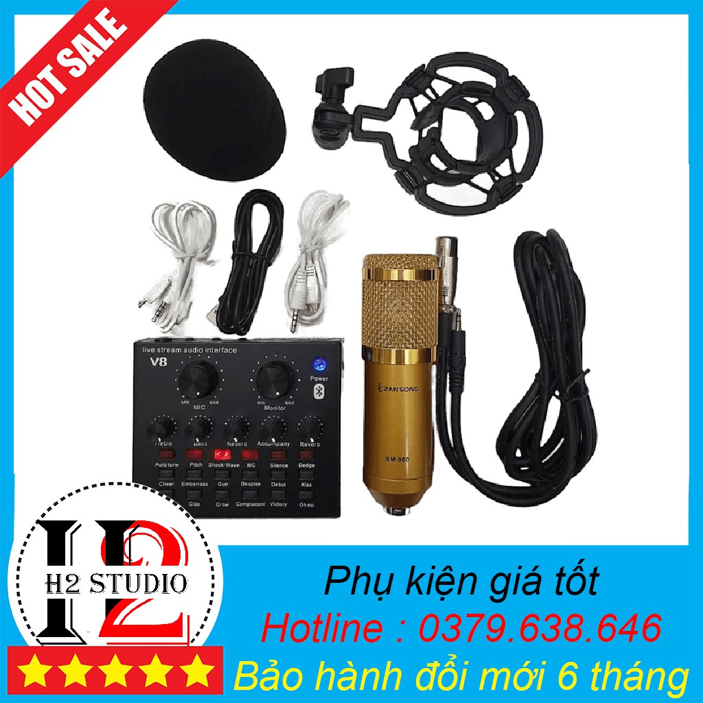 BigSale Combo Bộ míc thu âm BM900 và Card V8 bluetooth chuyên dụng hát live stream đủ chức năng Miễn Phí Vận Chuyển