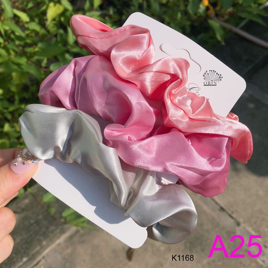 Set 3 dây cột tóc scrunchies phi bóng nhiều màu dễ thương Orin K1168