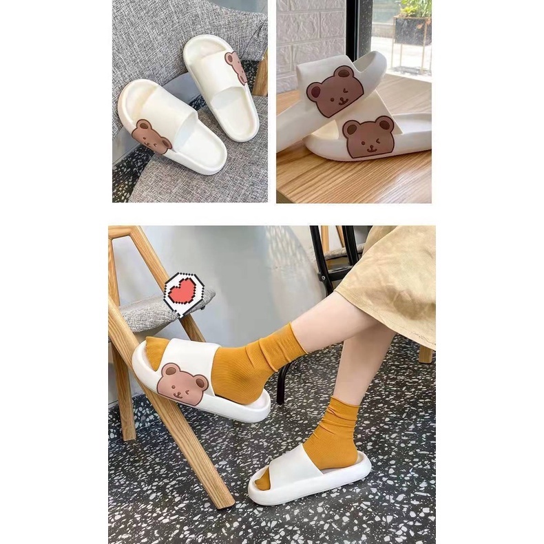Dép Quai Ngang Đế Dày In Hình Gấu Hoạt Hình Phong Cách Hàn Quốc Thời Trang Mùa Hè Cho Nam Và Nữ
