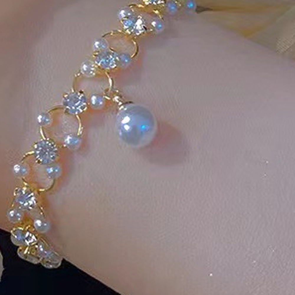 Vòng Tay Đính Ngọc Trai Zircon Phong Cách Pháp Thời Trang Cho Nữ