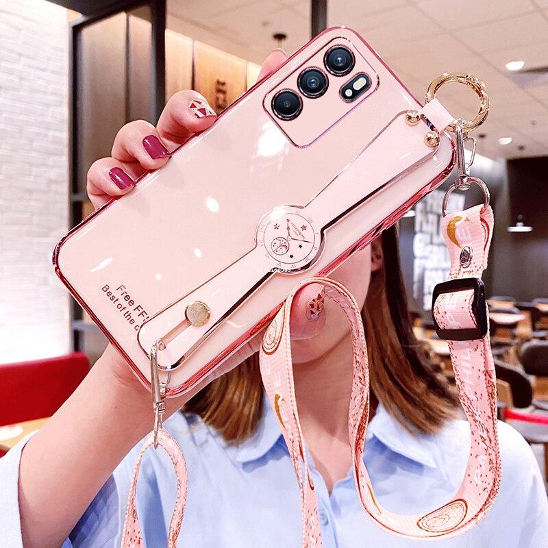 Ốp Điện Thoại Có Dây Đeo Thời Trang Cho OPPO Reno 6Z 6 5 5F 4 2F 2 Pro 5G A16 A54 A74 5G A15S A15 A95 A93 A92