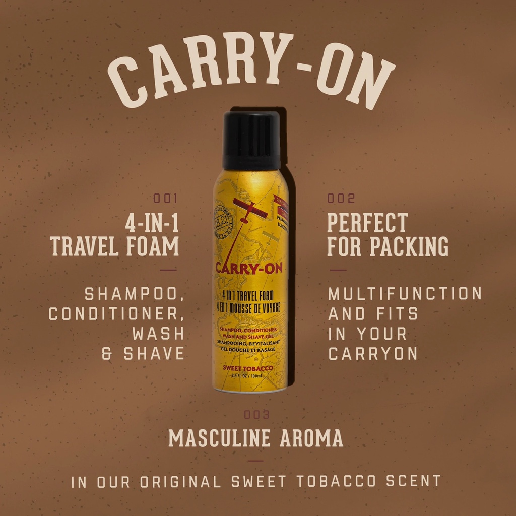 Sữa tắm, dầu gội xả, bọt cạo râu 4in1 cho nam 18.21 Man Made Carry-On Travel Foam 100ml Sweet Tobacco và Spiced Vanilla