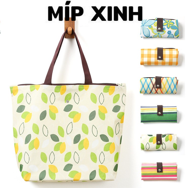 Túi đi chợ, túi đi siêu thị vải Oxford không thấm nước có thể gấp gọn size 45.5x12x32cm