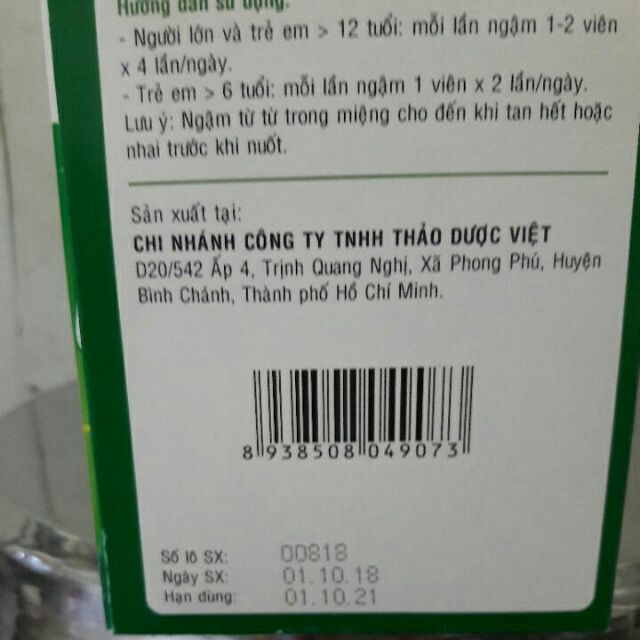 Thực phẩm bảo vệ sức khỏe:  candy Hati- Tux ( giảm đau  họng, viêm  dùng được cho người ăn kiêng và tiểu đường)