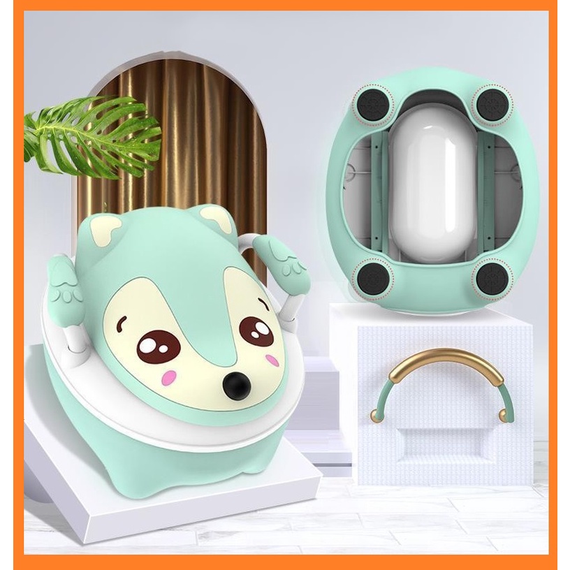 🍁 Bộ em bé đi vệ sinh chống trơn trượt có tay vịn, bô hình thú em bé