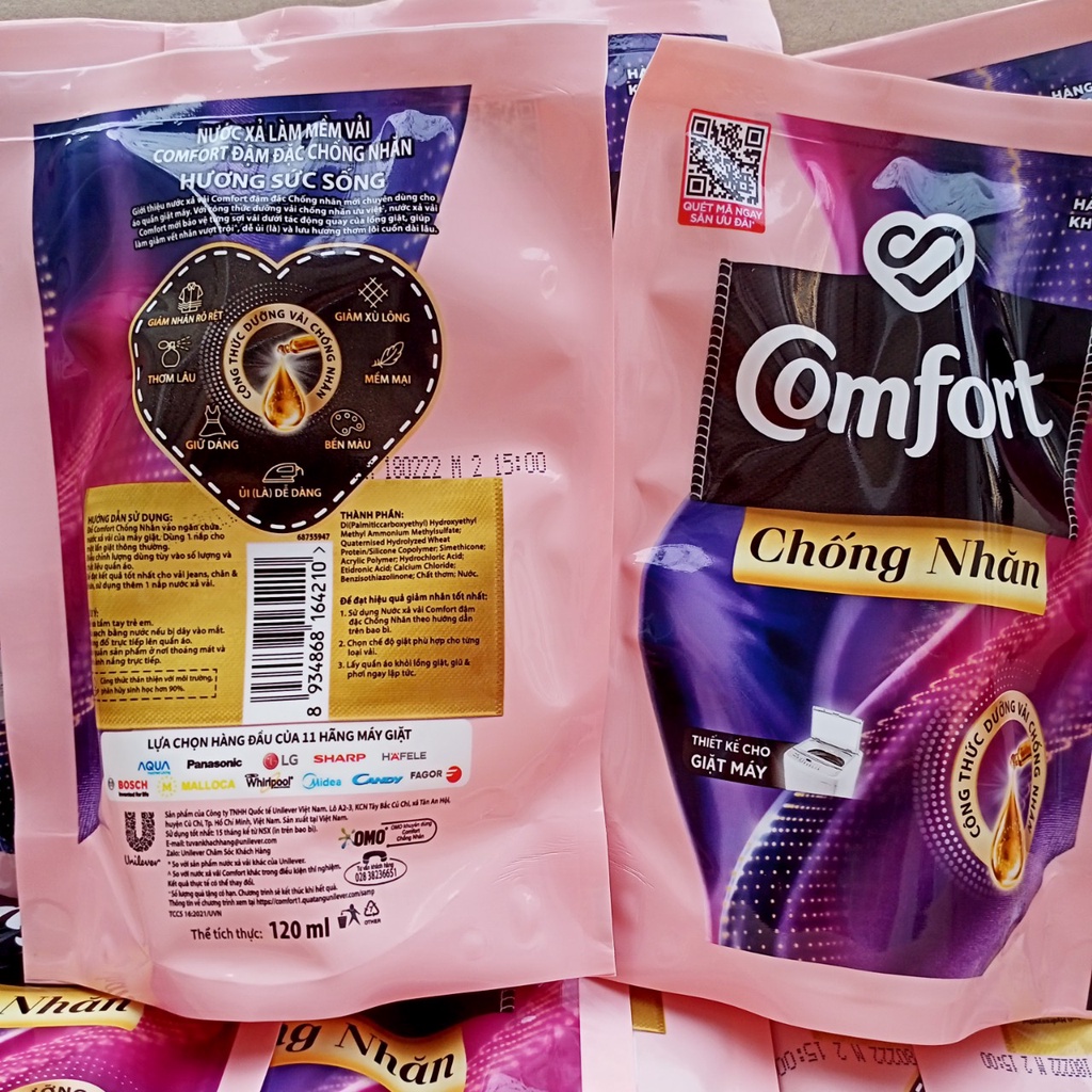 3 Bịch Nước Xả Comfort Đậm Đặc Kháng Khuẩn Dịu Nhẹ 120ml - Hàng khuyến mãi