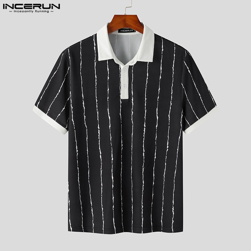 INCERUN Áo Sơ Mi Henley Cổ Chữ V Họa Tiết Kẻ Sọc Cài Khuy Thông Minh Thời Trang Cho Nam