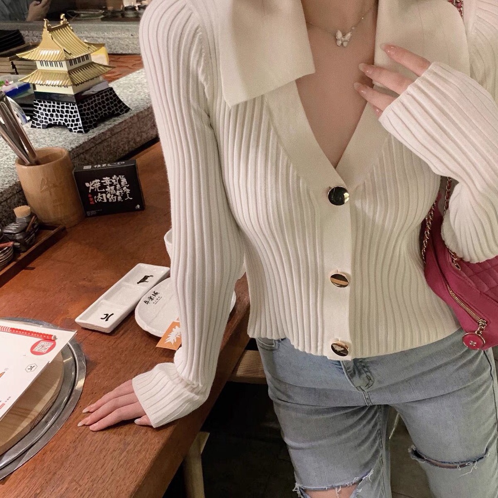 Áo Khoác Cardigan Dệt Kim Tay Dài Cổ Chữ V Thời Trang Mùa Thu Cho Nữ