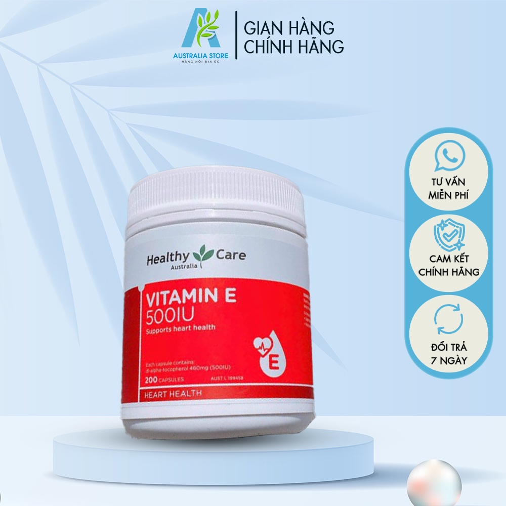 Vitamin E 500IU HealthyCare Của Úc, Bổ Sung Vitamin E, Lọ 200 Viên - CH009