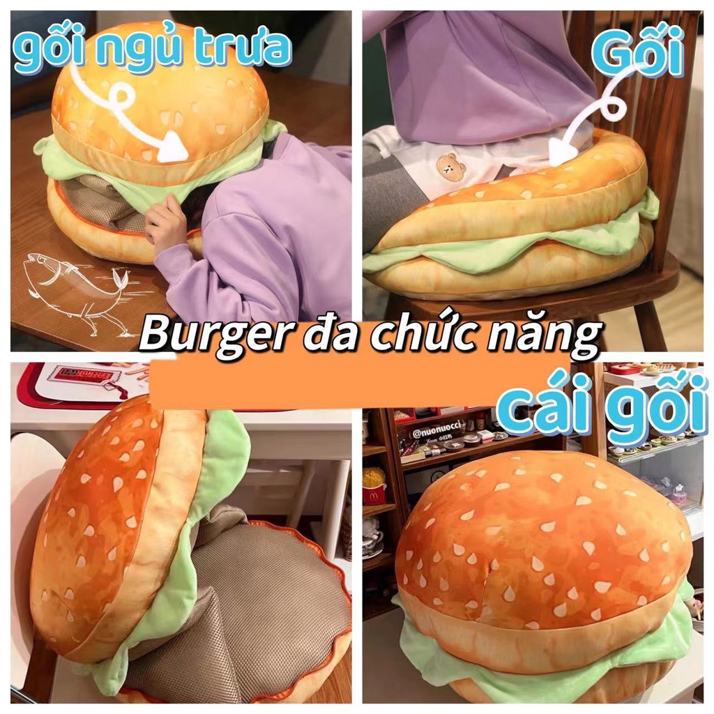 Đệm hamburger 3D lông nhung sáng tạo ngồi trên ô tô tựa lưng mềm mại vui nhộn