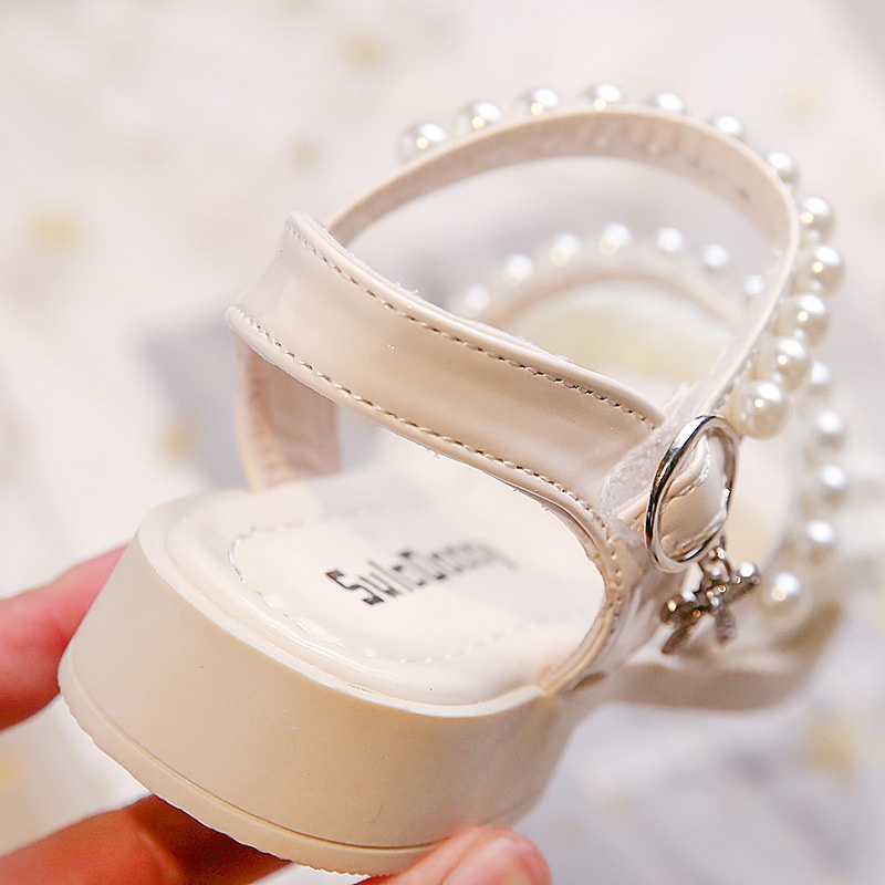 Giày Sandal Công Chúa Đế Mềm Đính Ngọc Trai Thời Trang Mùa Hè Phong Cách Hàn Quốc Cho Bé Gái