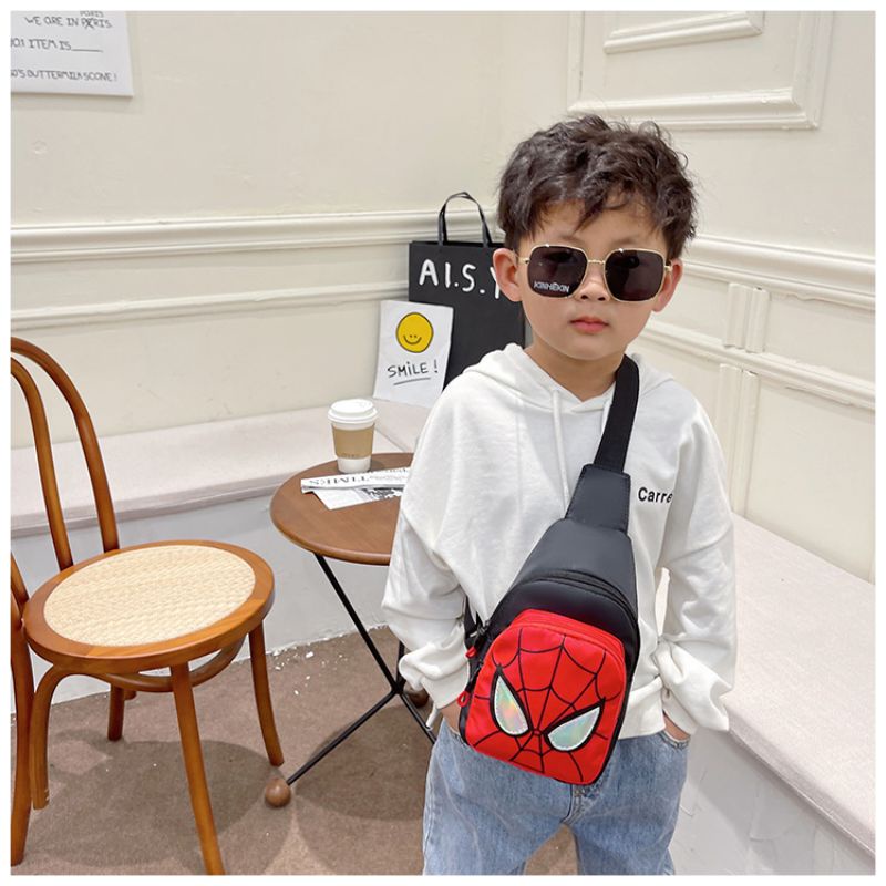 Túi đeo chéo ngực - ba lô, balo hoạt hình siêu nhân người nhện cho bé trai và bé gái thể thao, thời trang.
